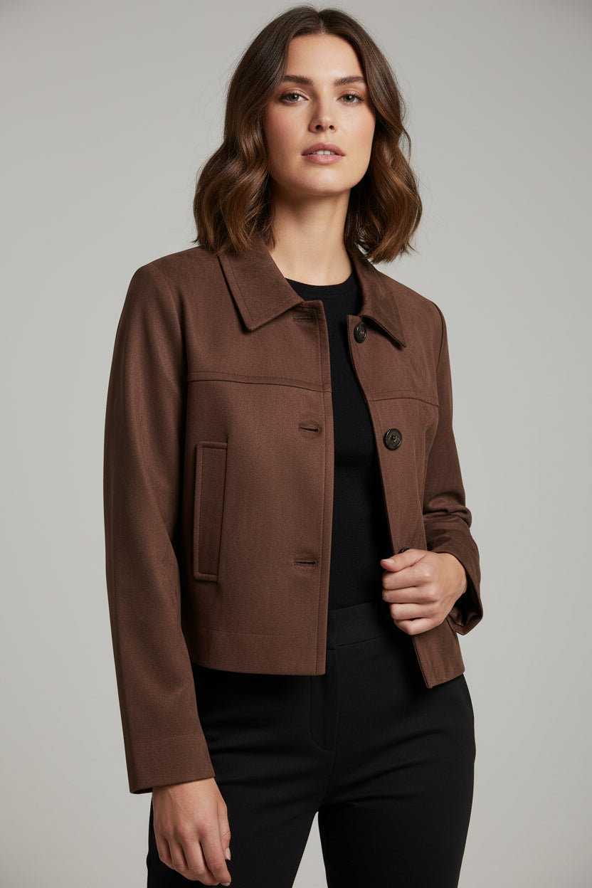 Faux Suede Jacket - Chocolate