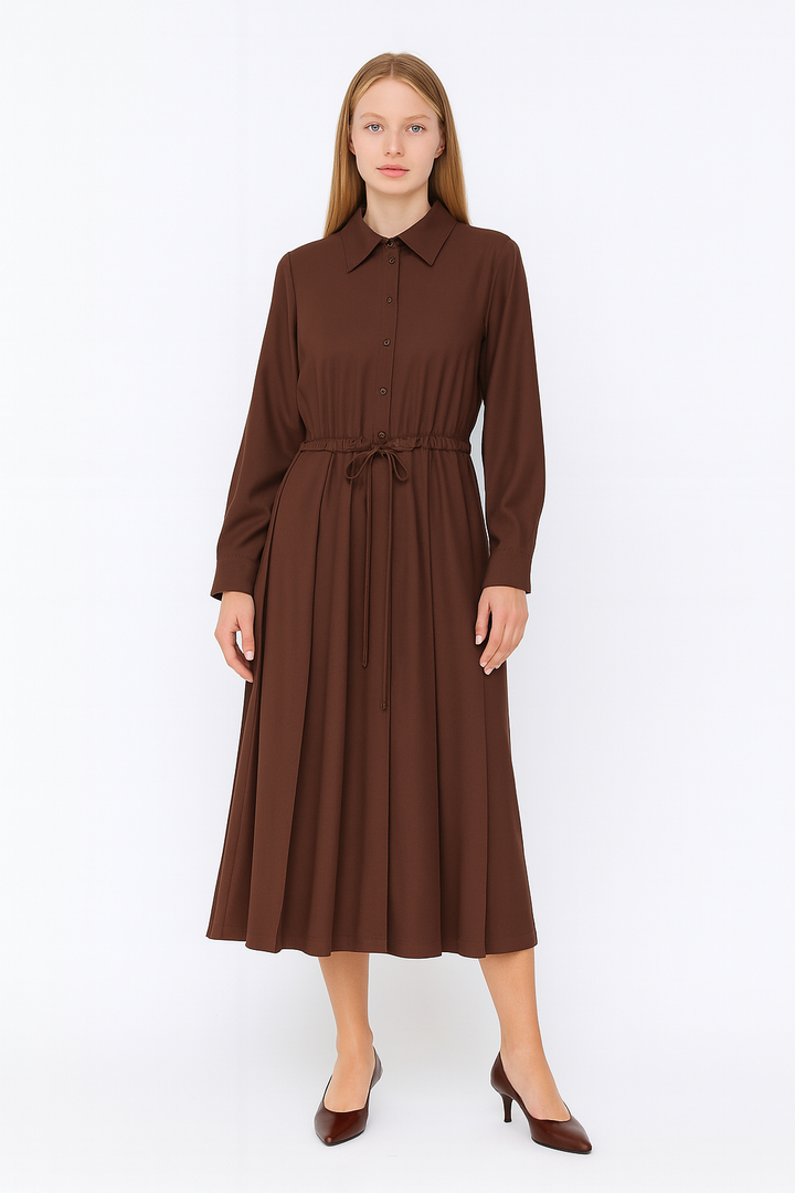 Long Sleeve Shirt Dress - Camel