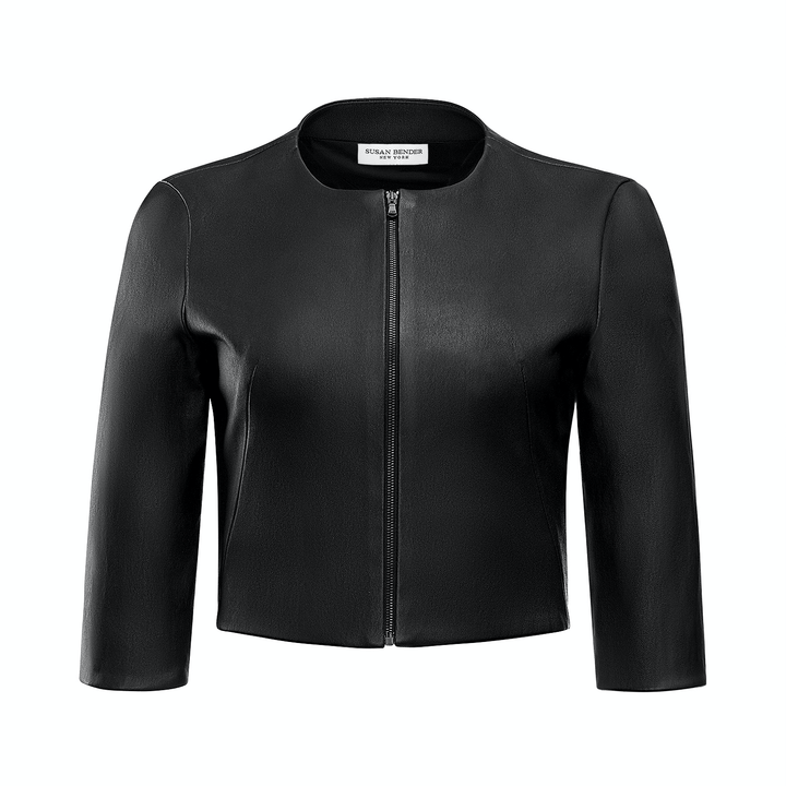 Cropped Leather Cardigan - Black