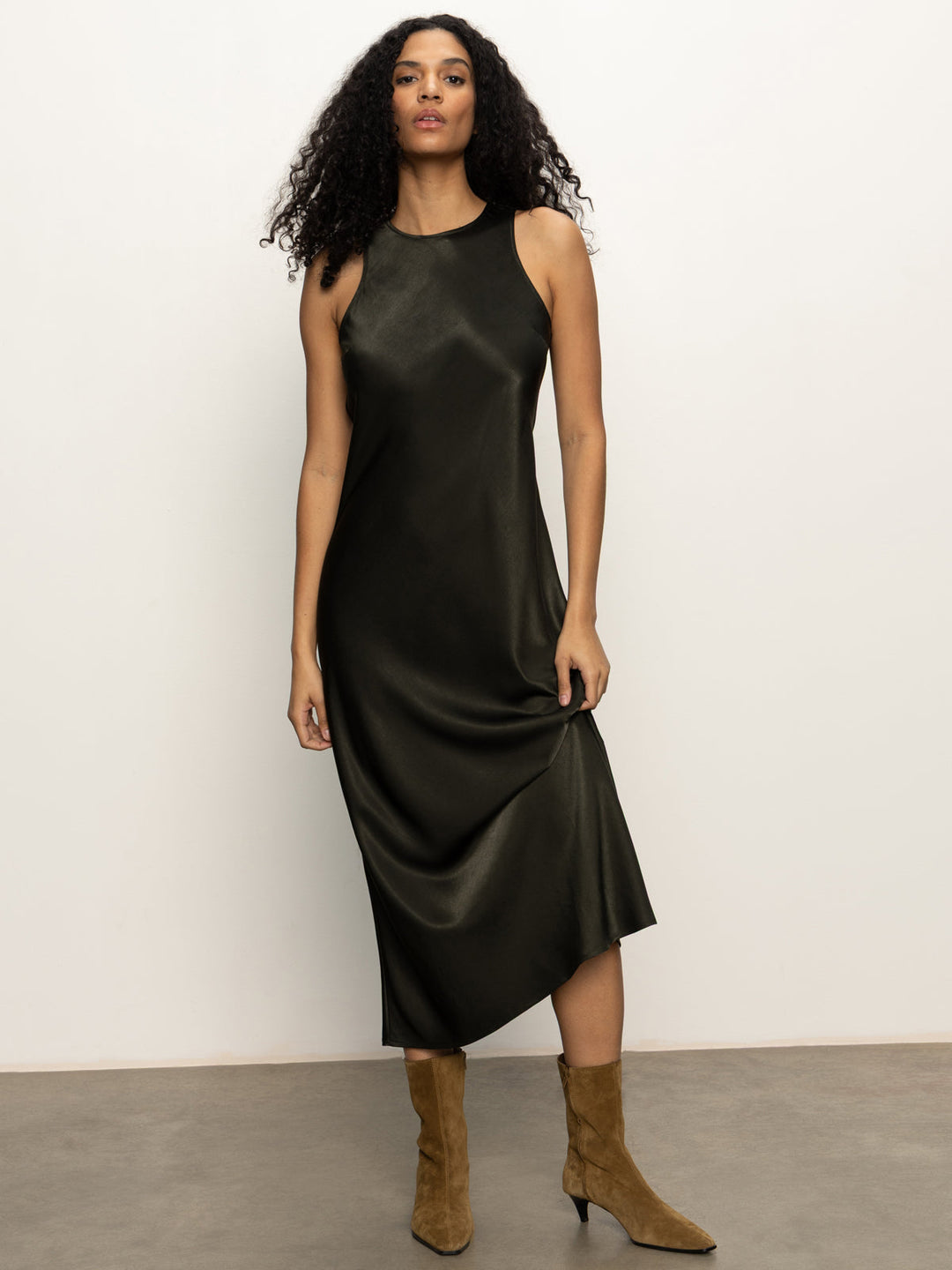 Everyday Satin Dress - Black Olive LIANA NYC Everyday Satin Dress - Black Olive LIANA NYC