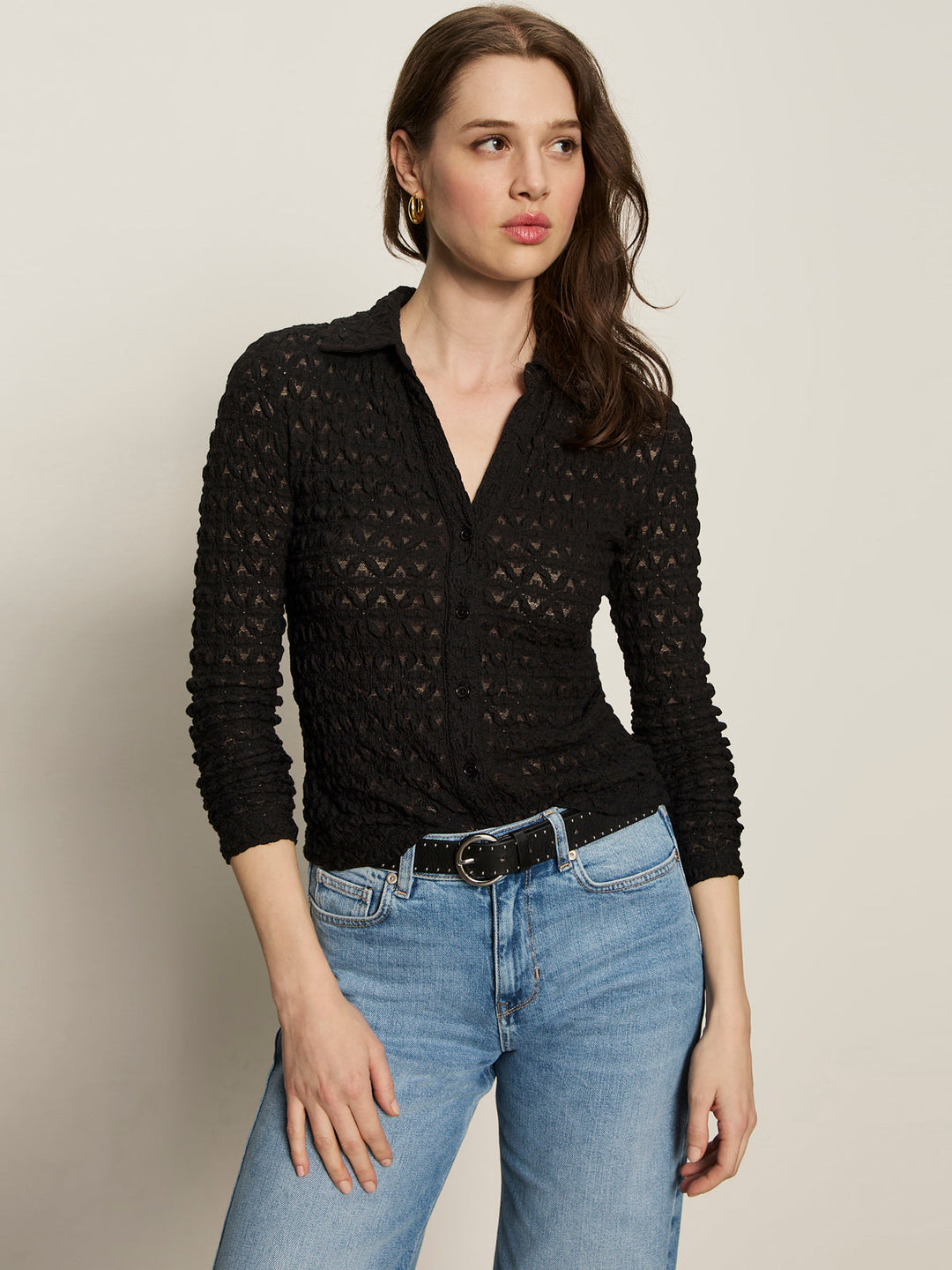 Dreamgirl Lace Button Up Top - Black