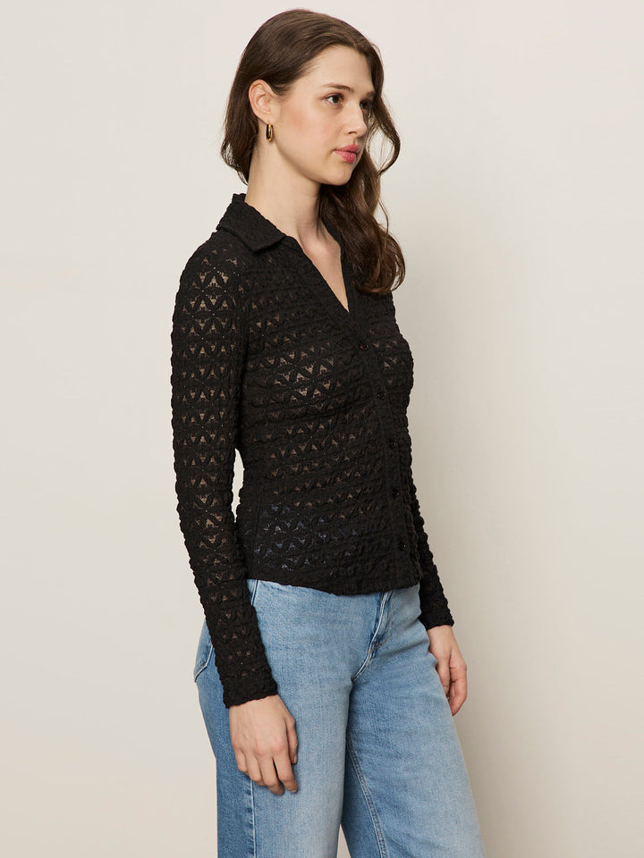 Dreamgirl Lace Button Up Top - Black