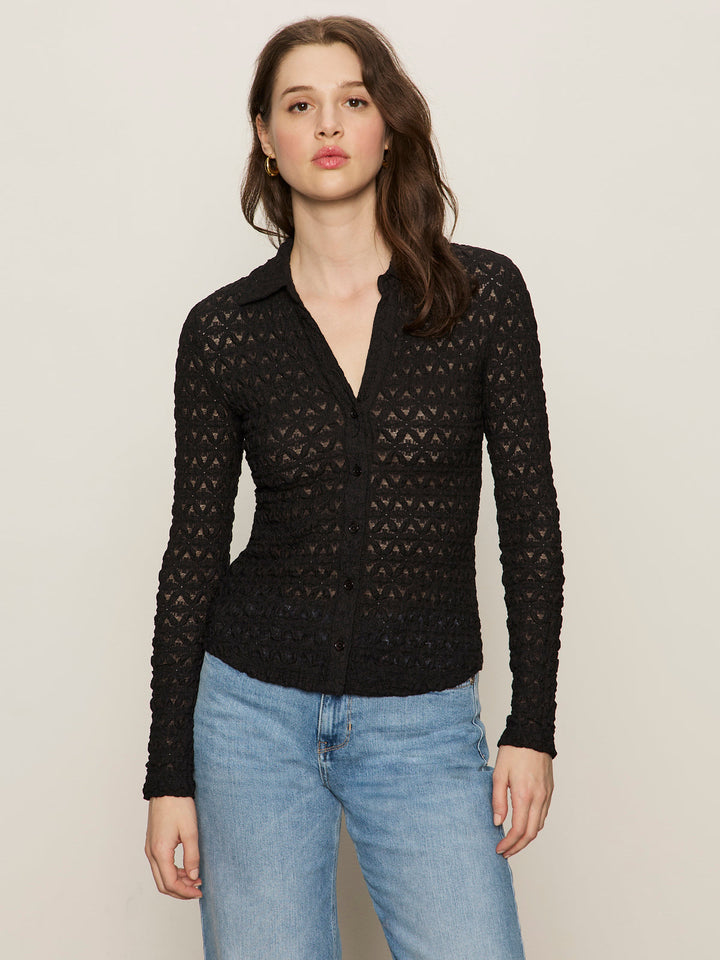 Dreamgirl Lace Button Up Top - Black