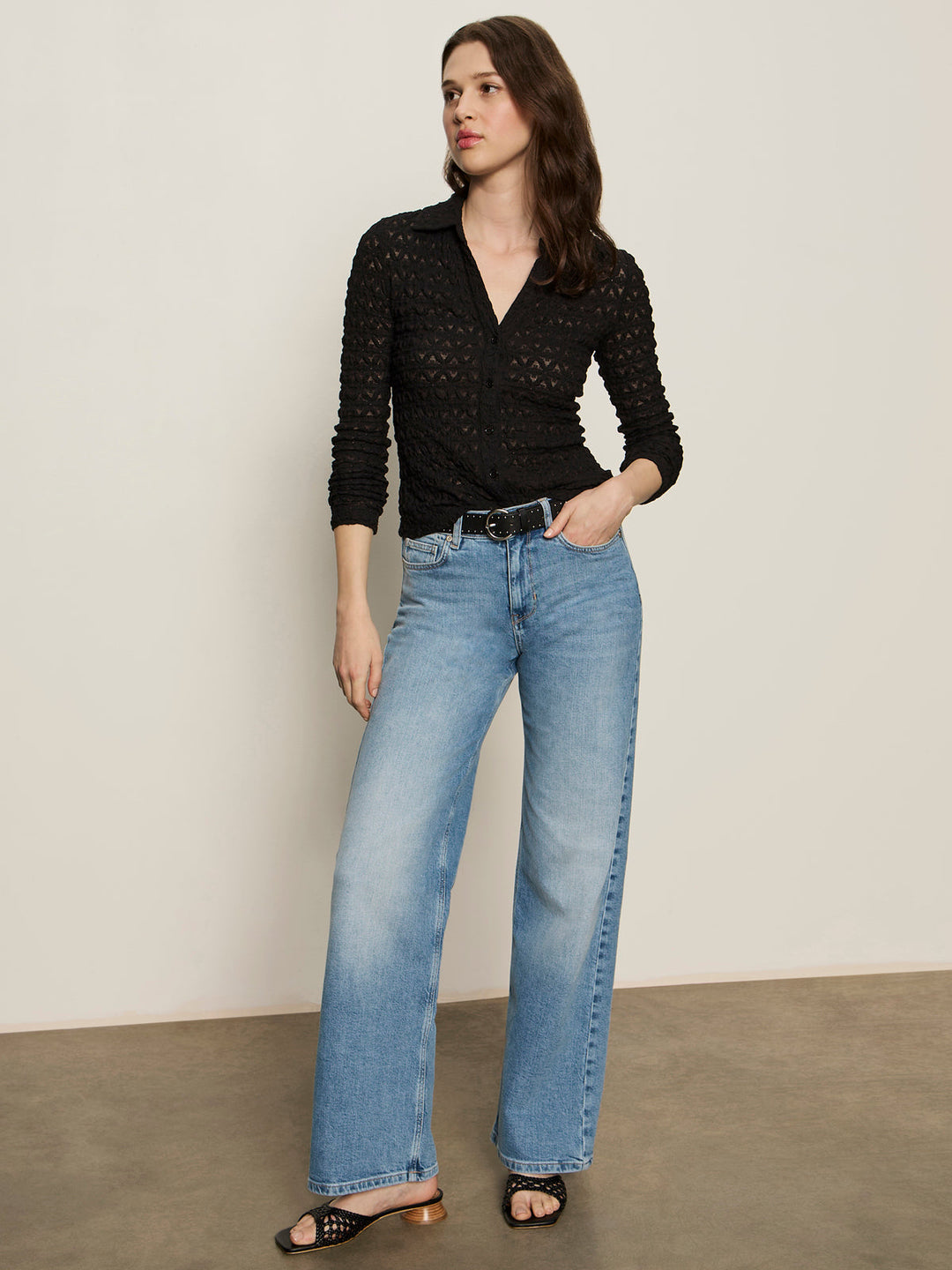 Dreamgirl Lace Button Up Top - Black