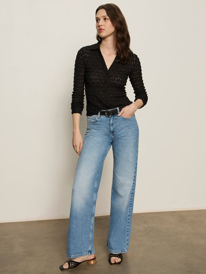 Dreamgirl Lace Button Up Top - Black