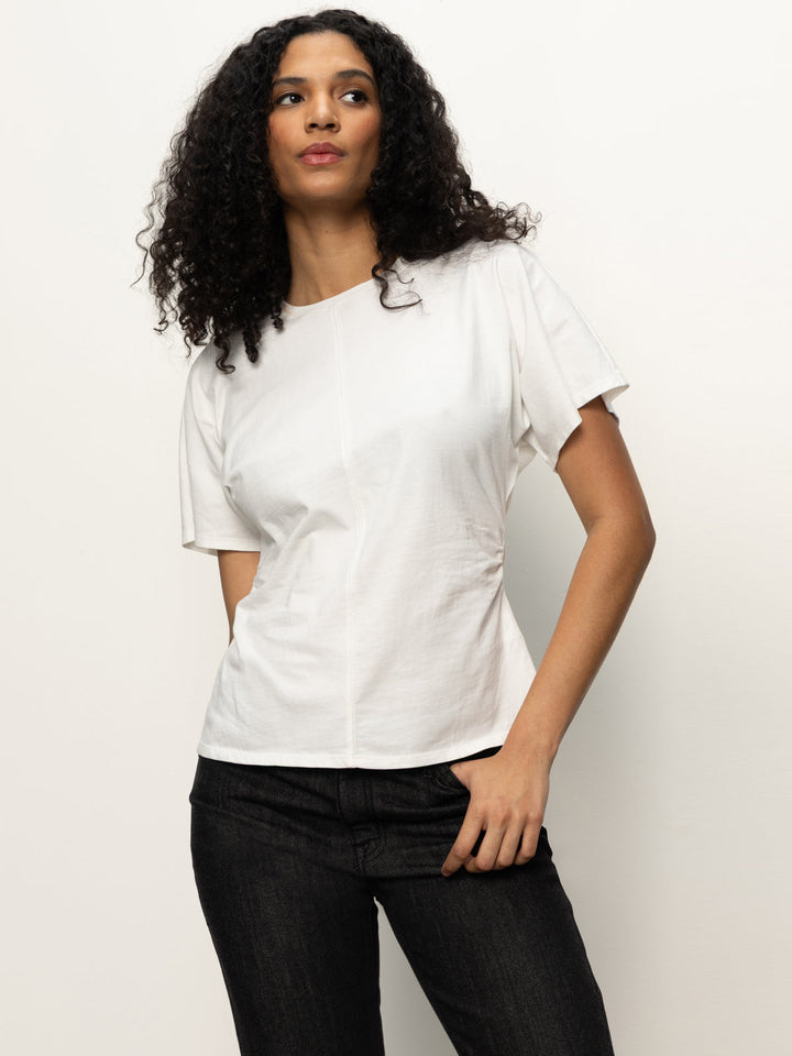 Shirred Waist Dolman Tee - White