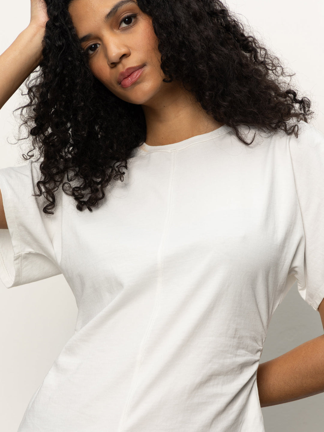Shirred Waist Dolman Tee - White