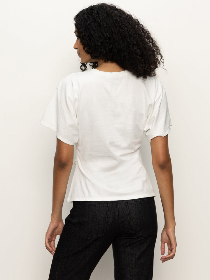 Shirred Waist Dolman Tee - White