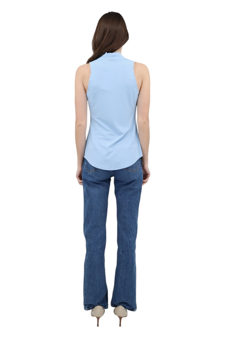 Matte Jersey Sleeveless Pleated V Neck Top