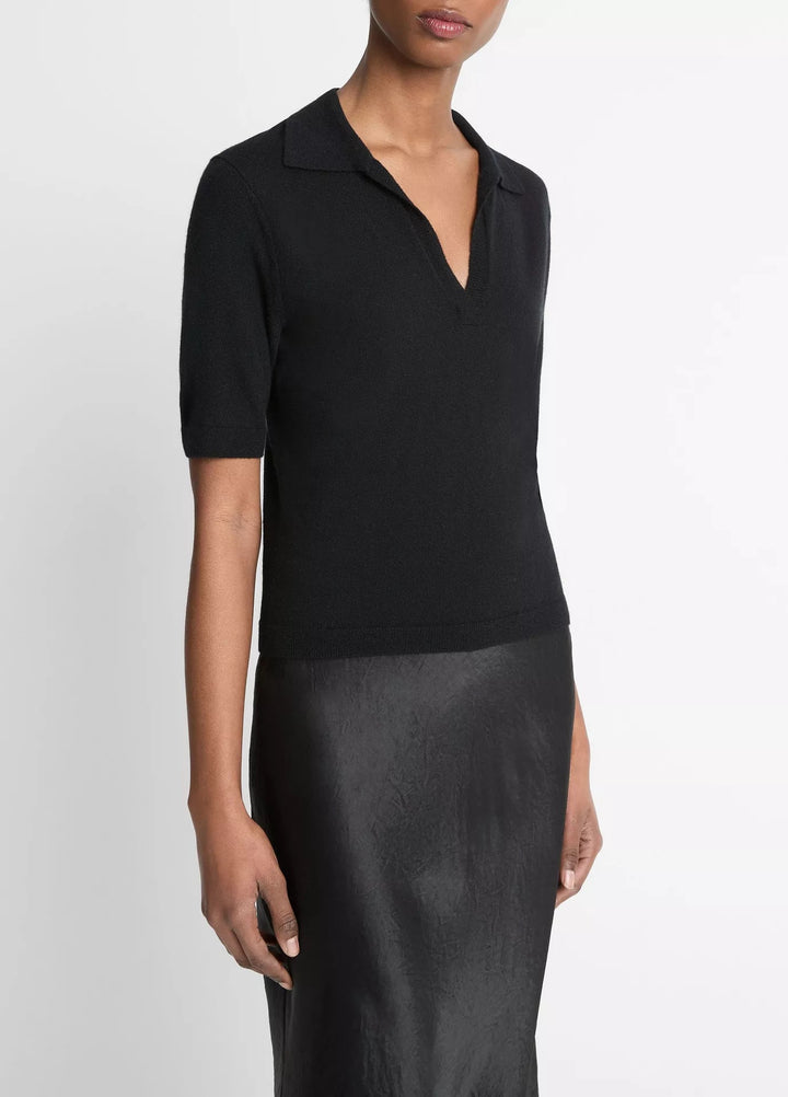 Cashmere-Silk Short-Sleeve Polo Sweater