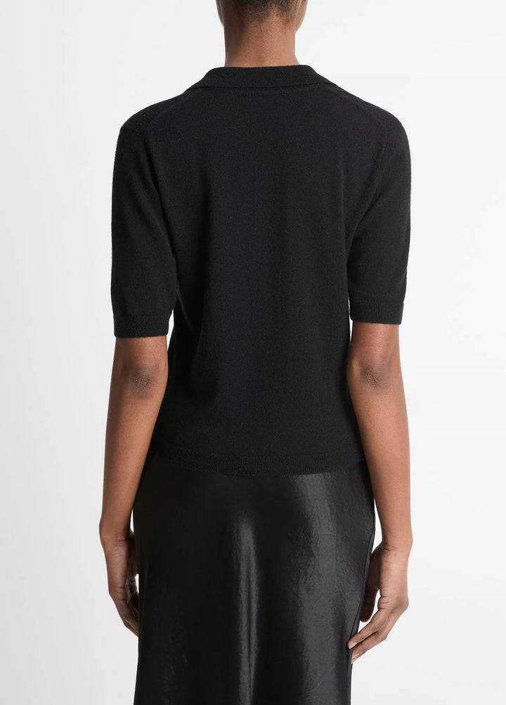 Cashmere-Silk Short-Sleeve Polo Sweater