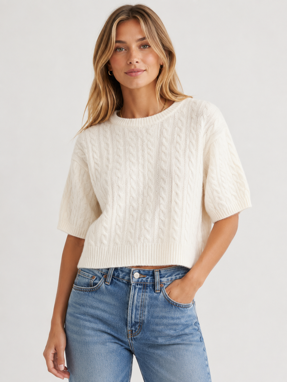 Cashmere Cable Short Sleeve Sweater