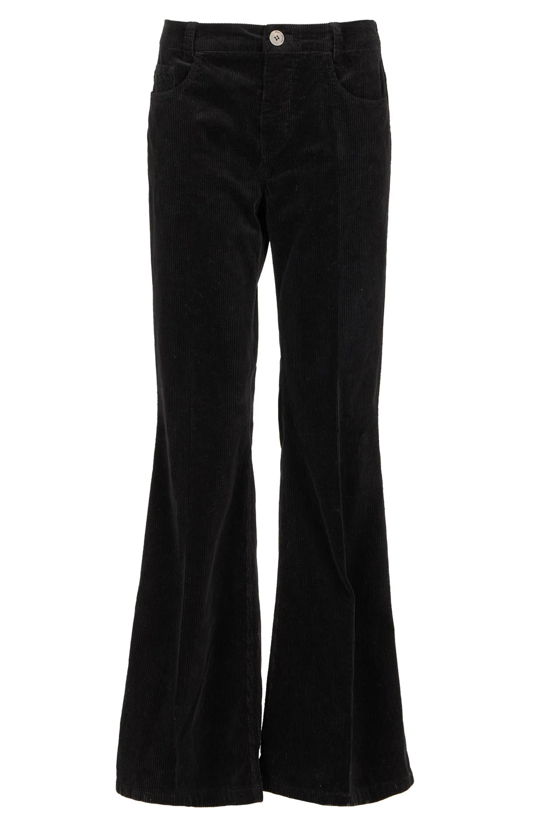 Black flared jeans on a white background