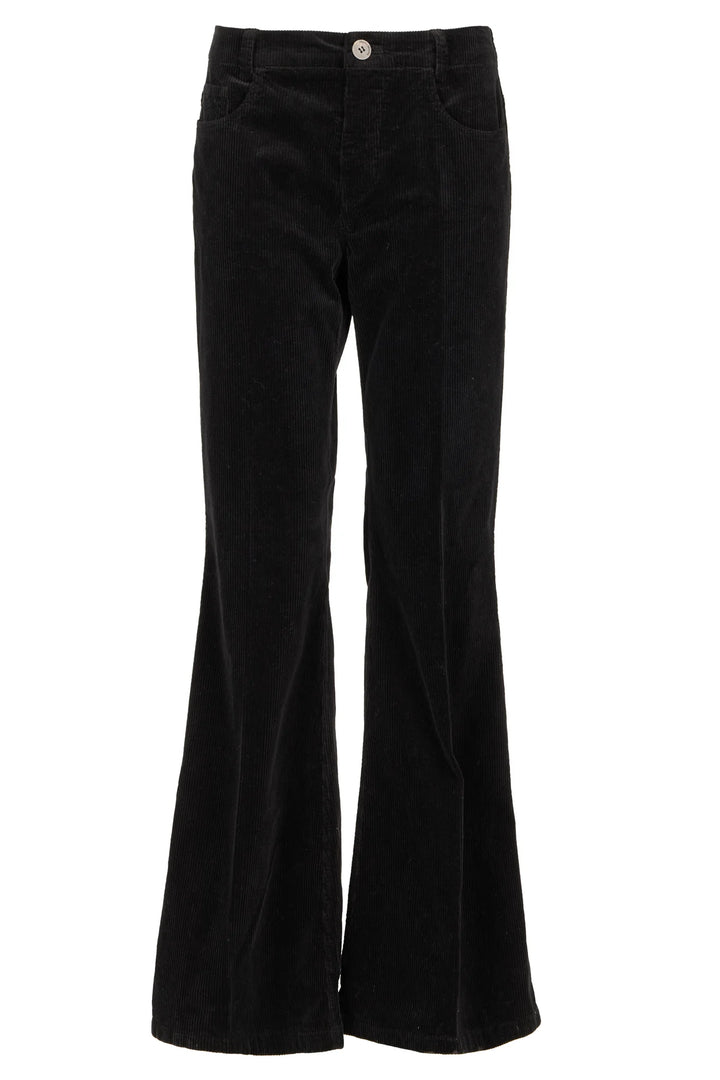 Black flared jeans on a white background