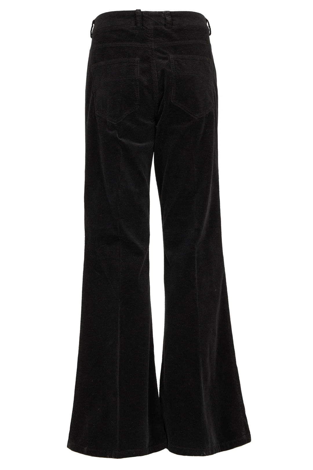 Black velvet flared pants on a white background