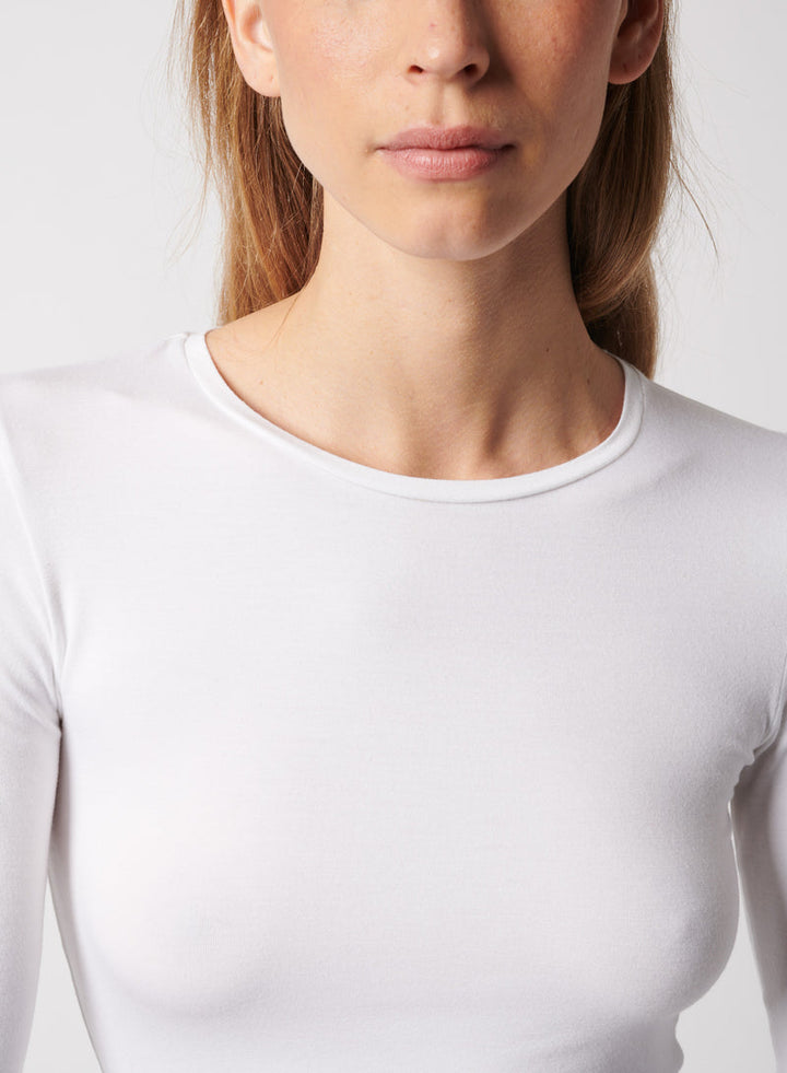 Soft Touch Long Sleeve Crewneck Tee in Blanc