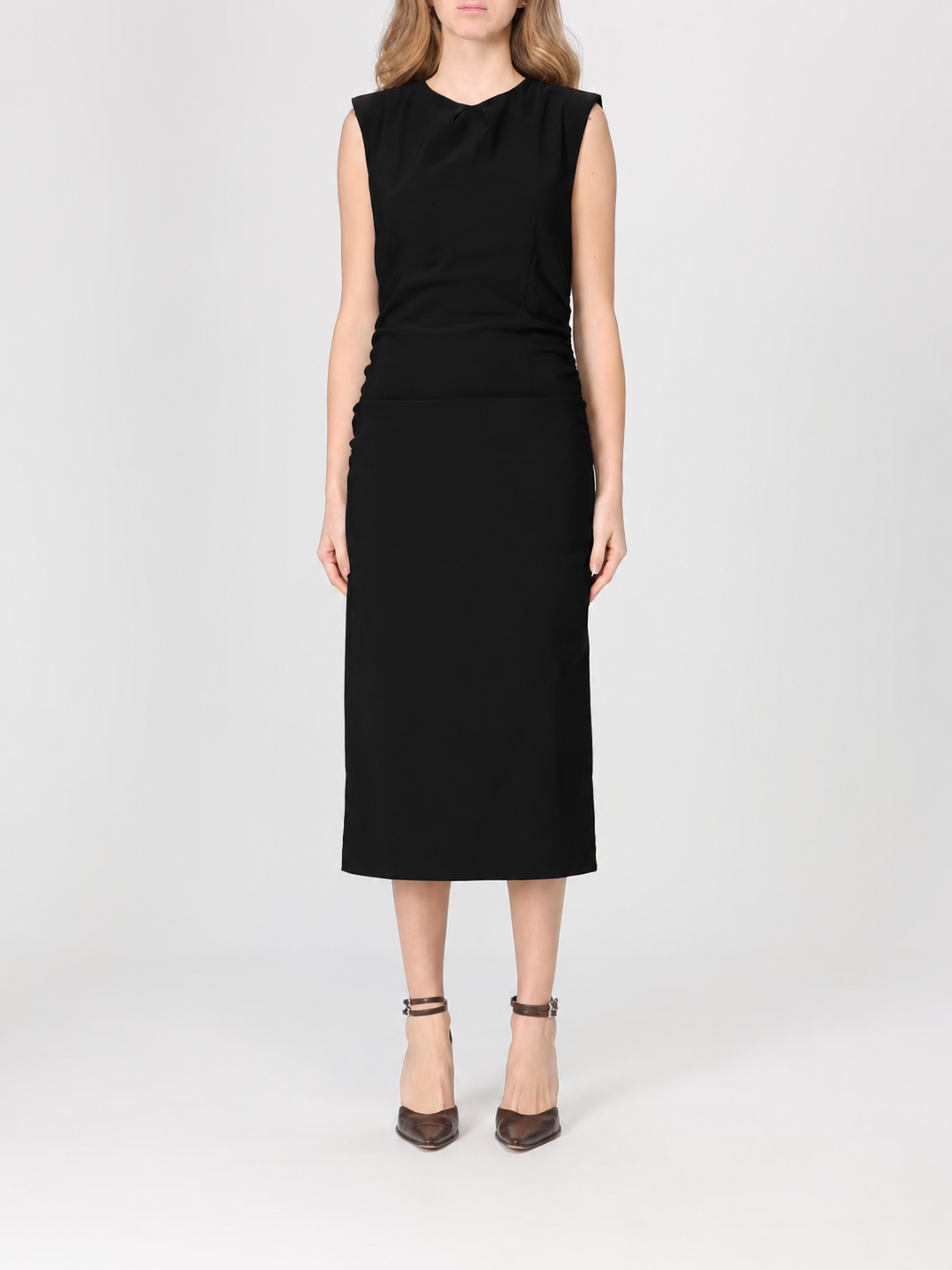 Sleeveless Ruched Dress - Nero