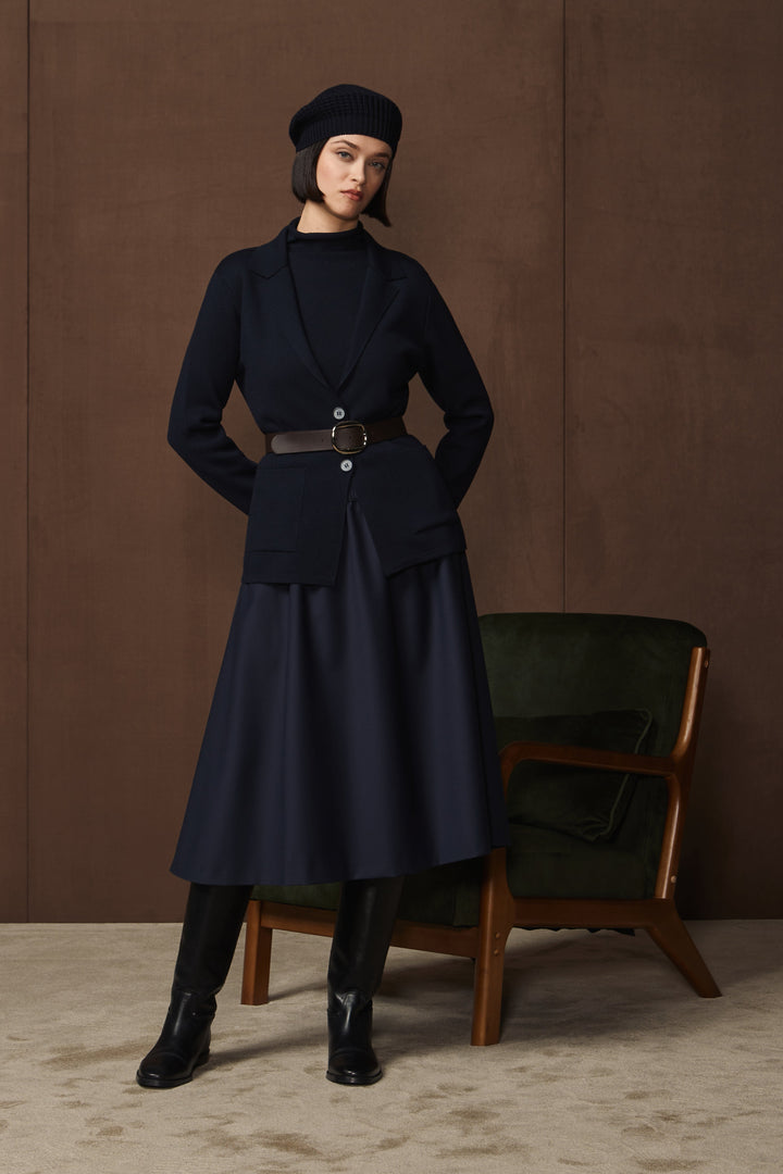 Knit Blazer with Tailored Lapel and Patch Pockets - Navy