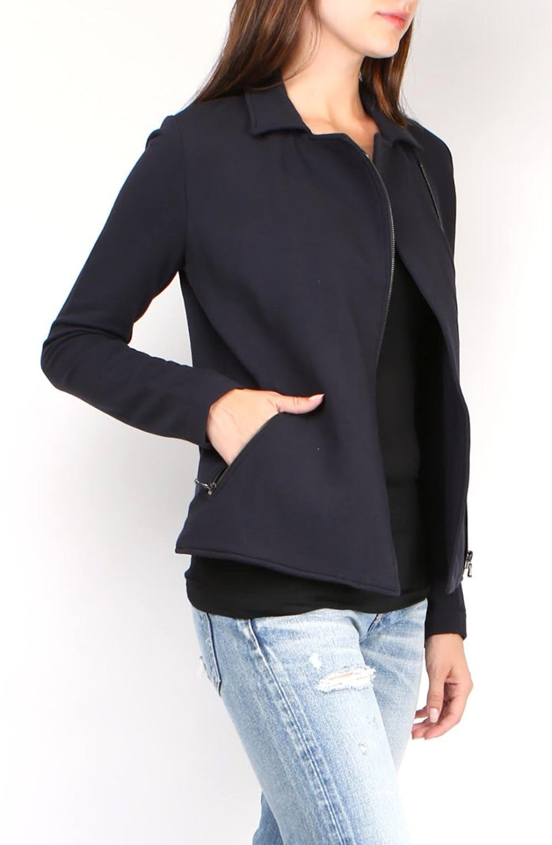 French Terry Long Sleeve Moto Jacket