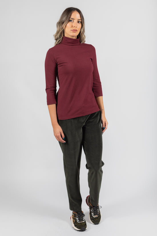 Three Quarter Sleeve Cotton Turtleneck