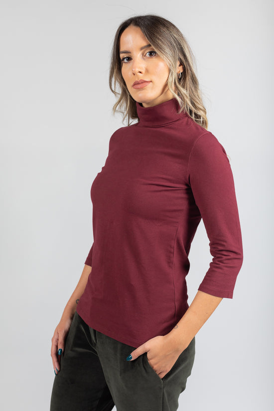 Three Quarter Sleeve Cotton Turtleneck