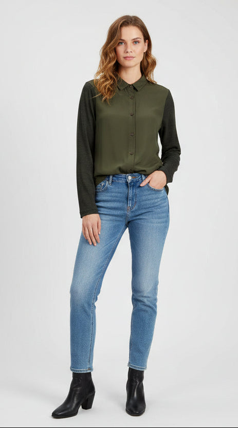 Silk Front Button Down Shirt