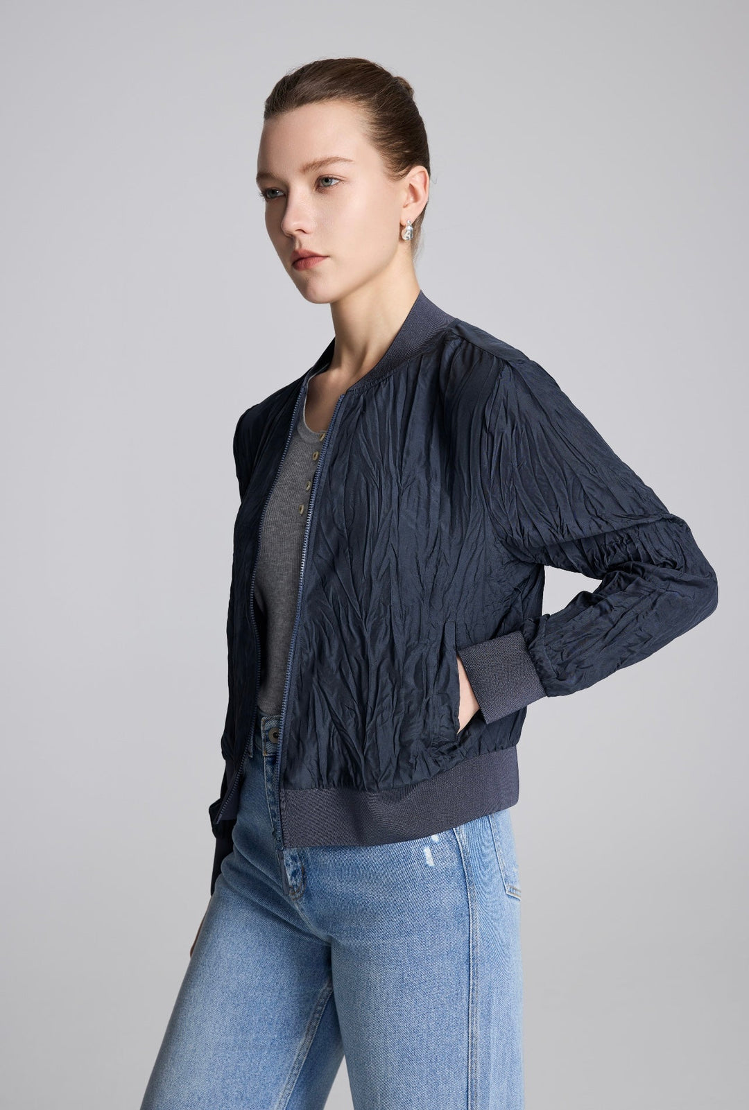 Silk Bomber Jacket - Charcoal