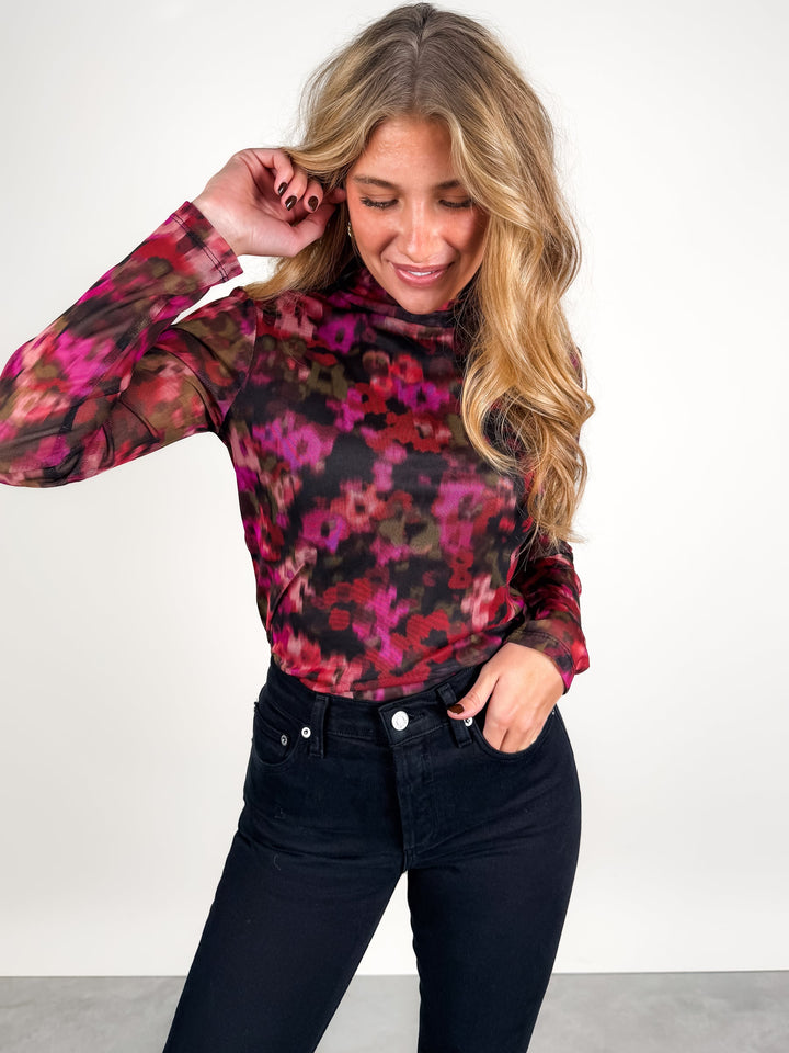 Longsleeve Mesh Mock Floral