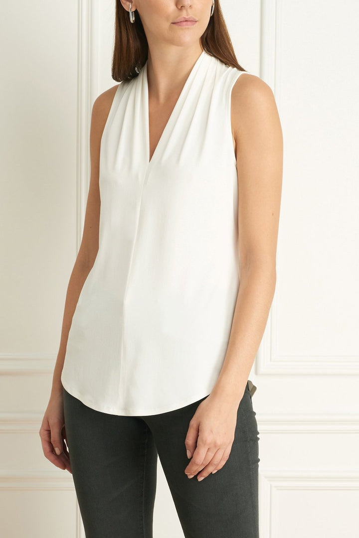 Matte Jersey Sleeveless Pleated V Neck Top