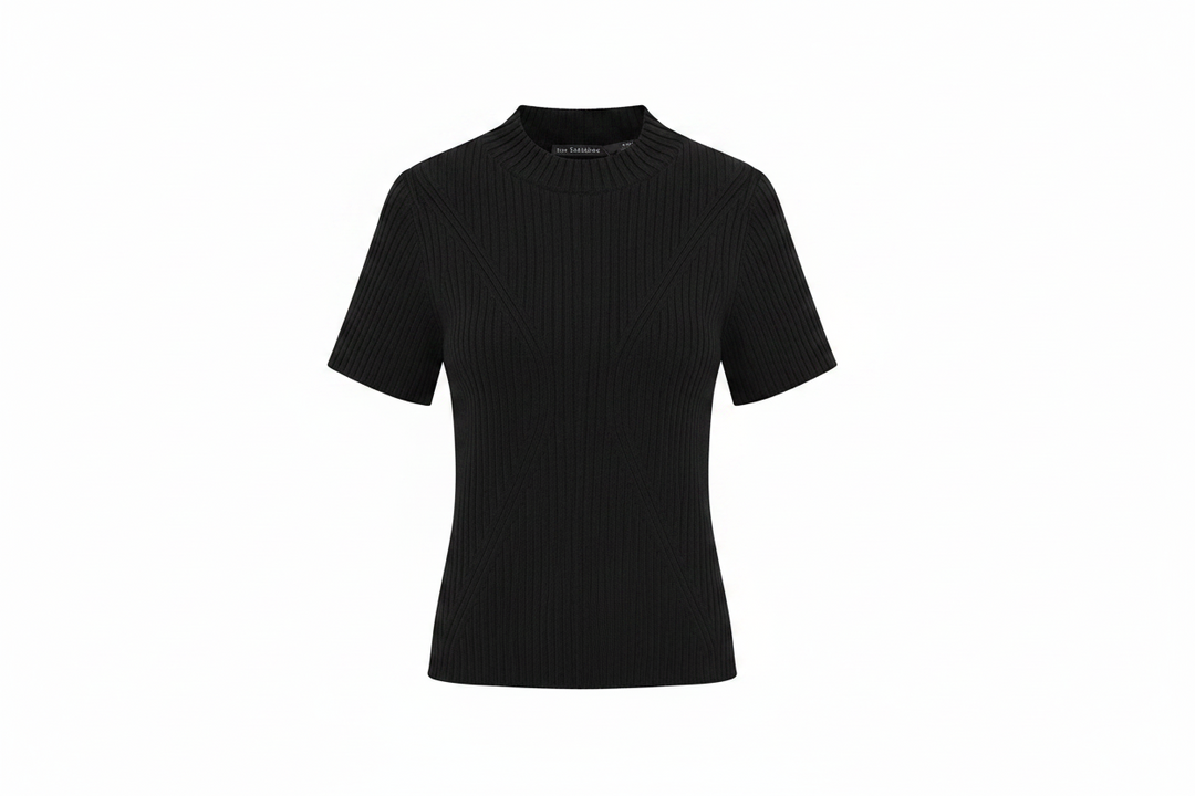 Shortsleeve Rib Mock Neck Top