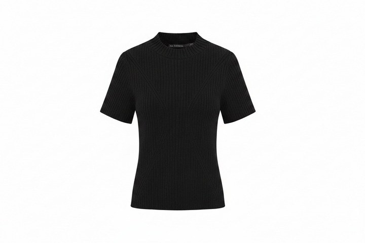 Shortsleeve Rib Mock Neck Top