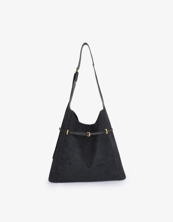 Kennedy Shoulder Faux Suede Bag - Black