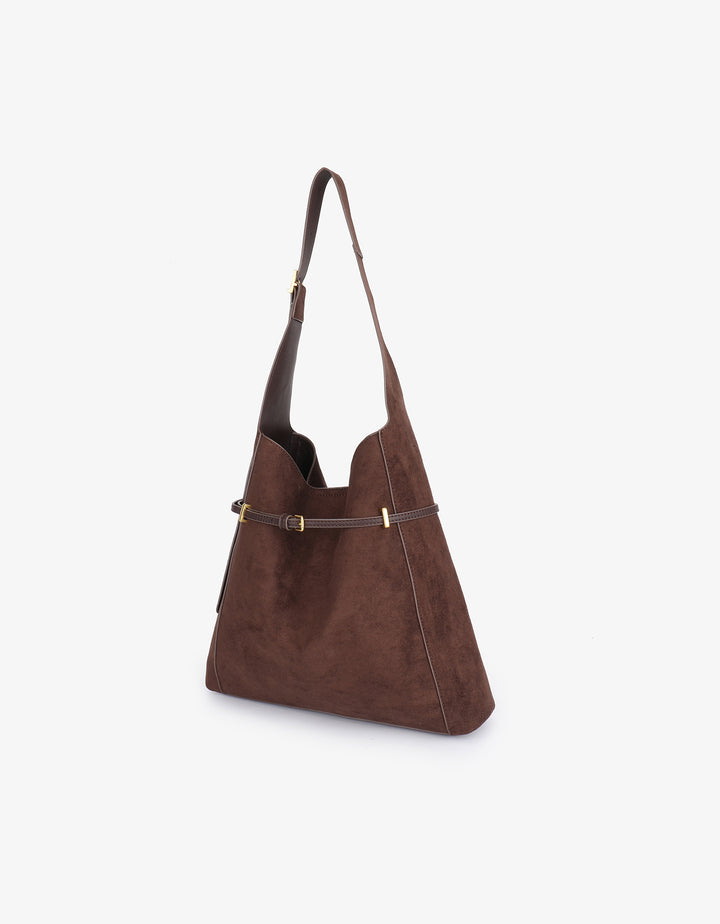 Kennedy Shoulder Faux Suede Bag - Chocolate