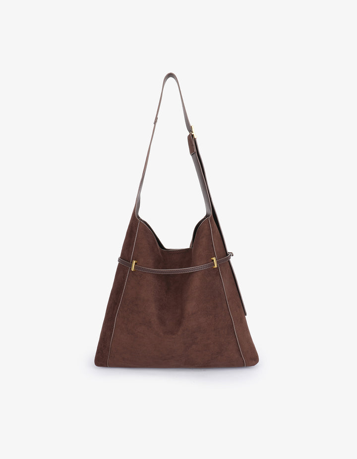 Kennedy Shoulder Faux Suede Bag - Chocolate