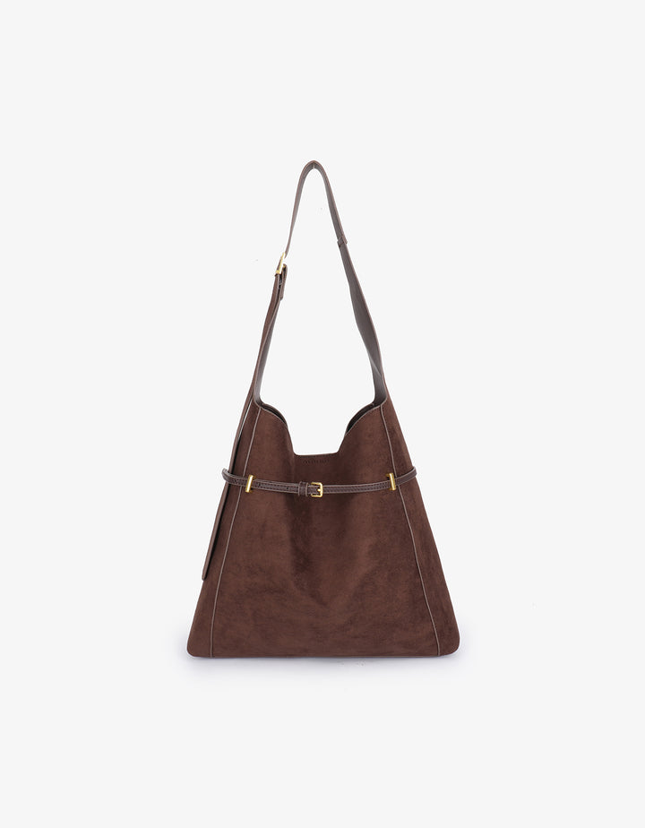 Kennedy Shoulder Faux Suede Bag - Chocolate