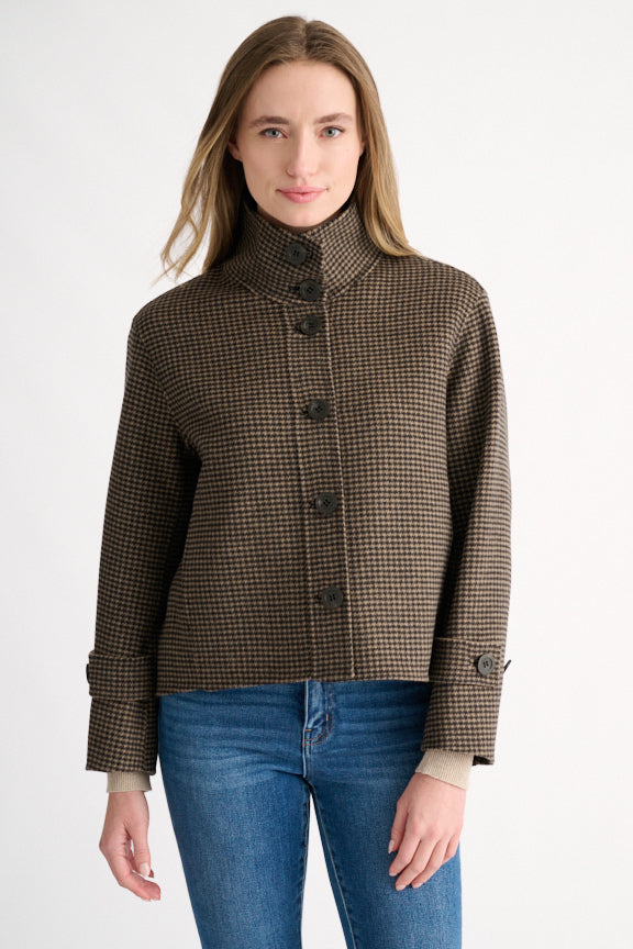 Houndstooth Button Mock Coat