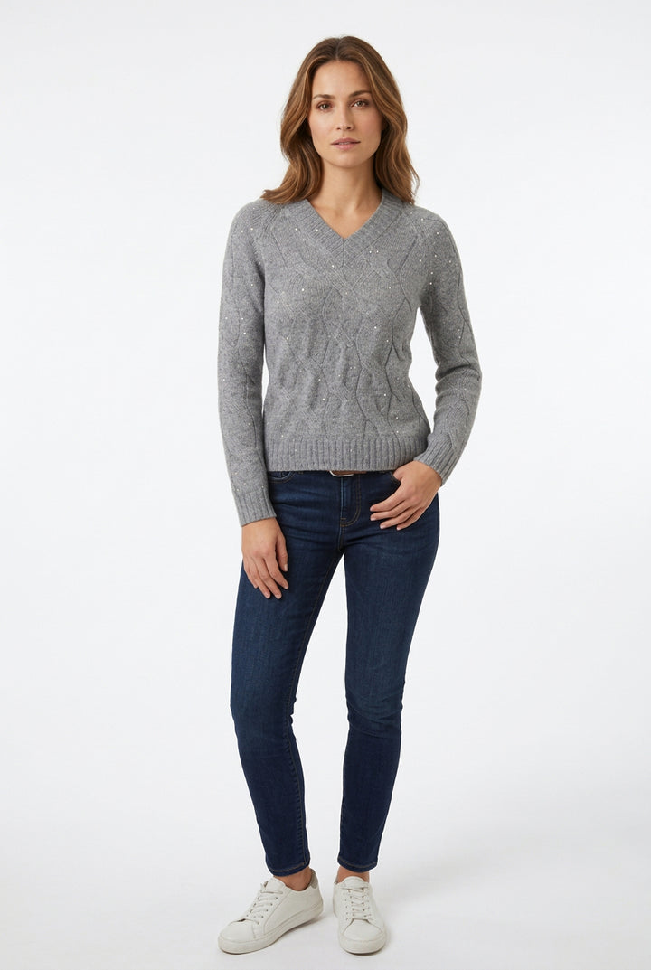 Cashmere Sequin Cable Vee
