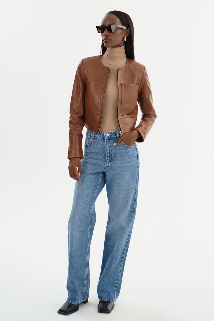 Linette Leather Jacket - Luggage