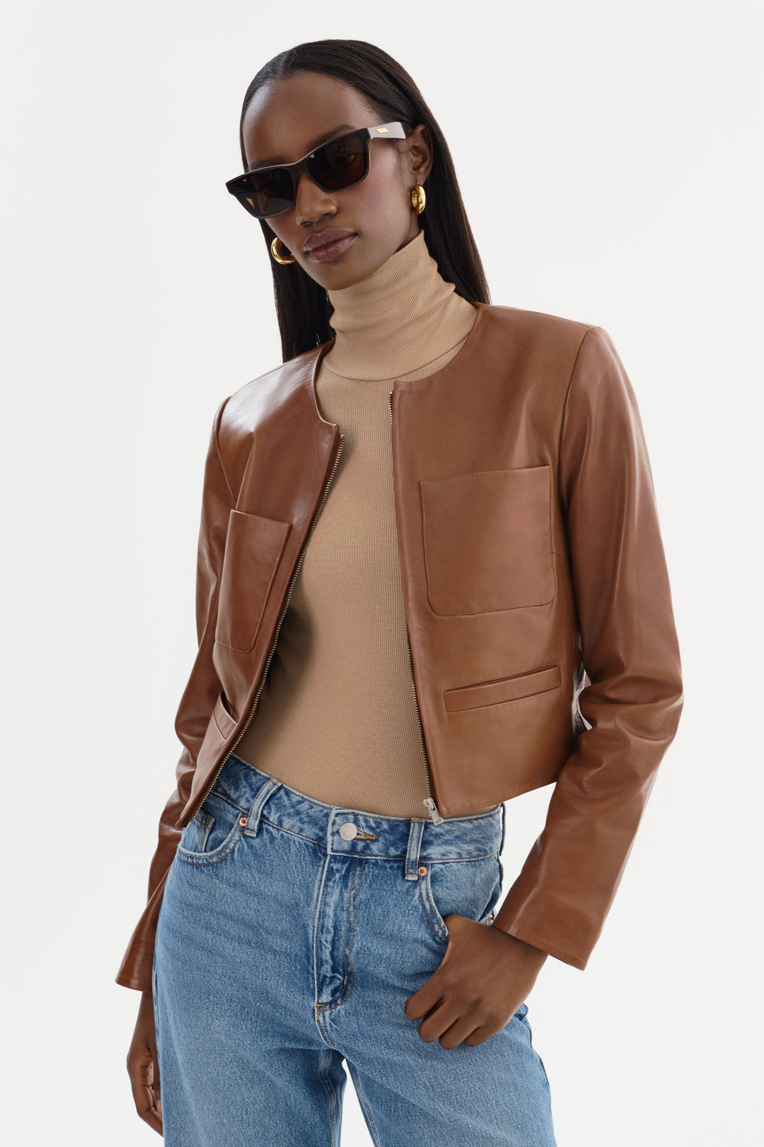 Linette Leather Jacket - Luggage