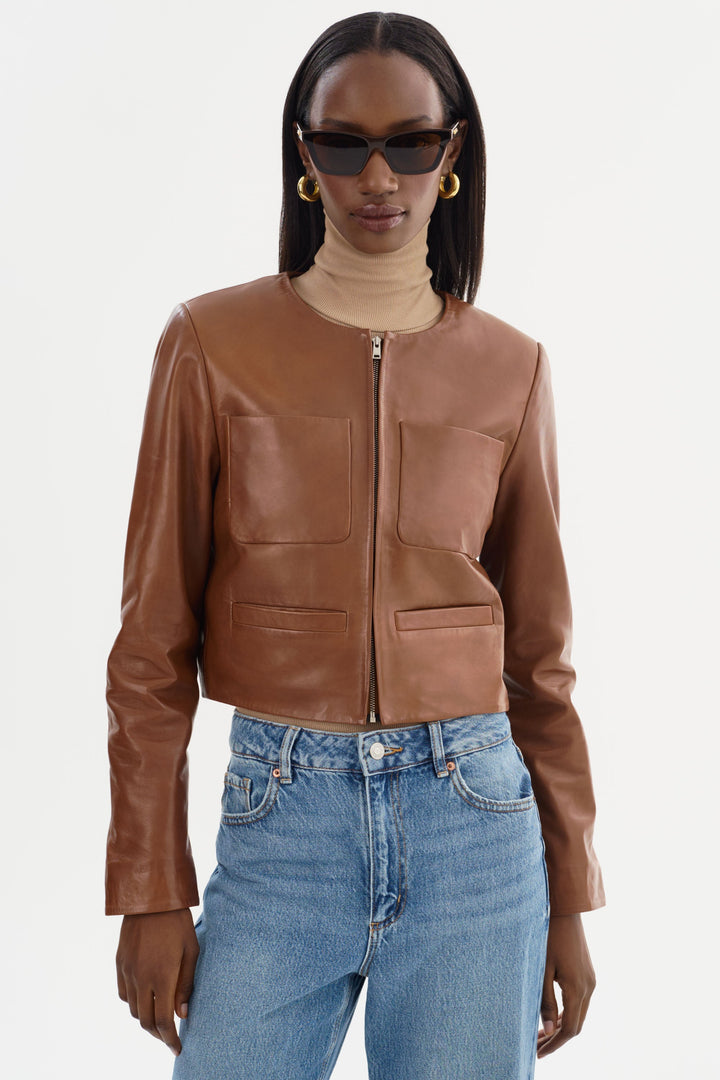 Linette Leather Jacket - Luggage