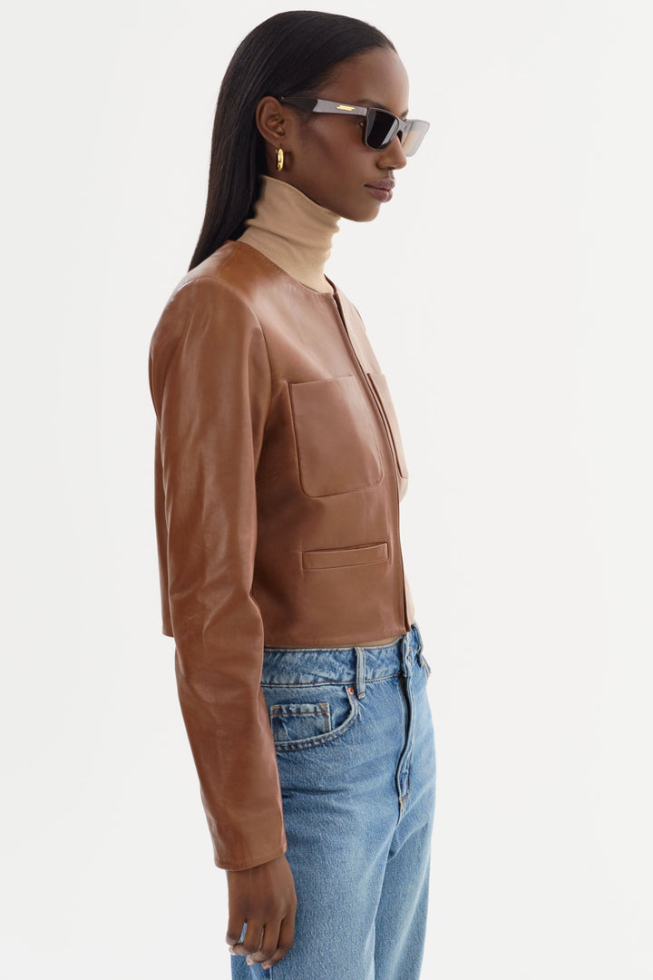 Linette Leather Jacket - Luggage