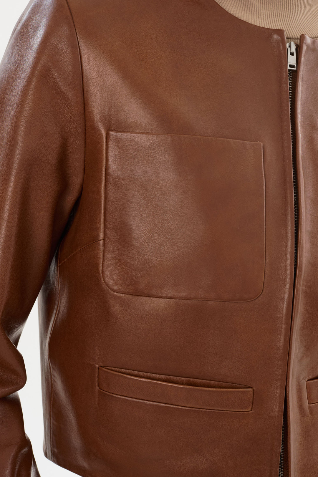 Linette Leather Jacket - Luggage