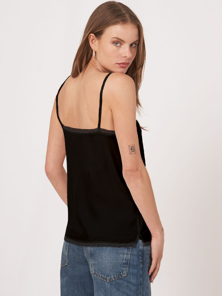 Silk Top with Lace Details - Black