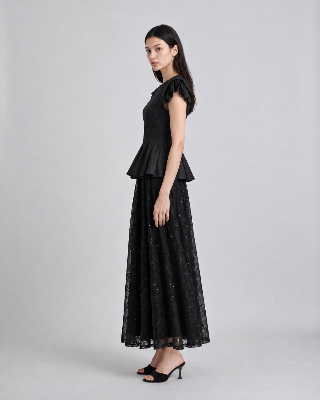 Lace Sequin Skirt - Black