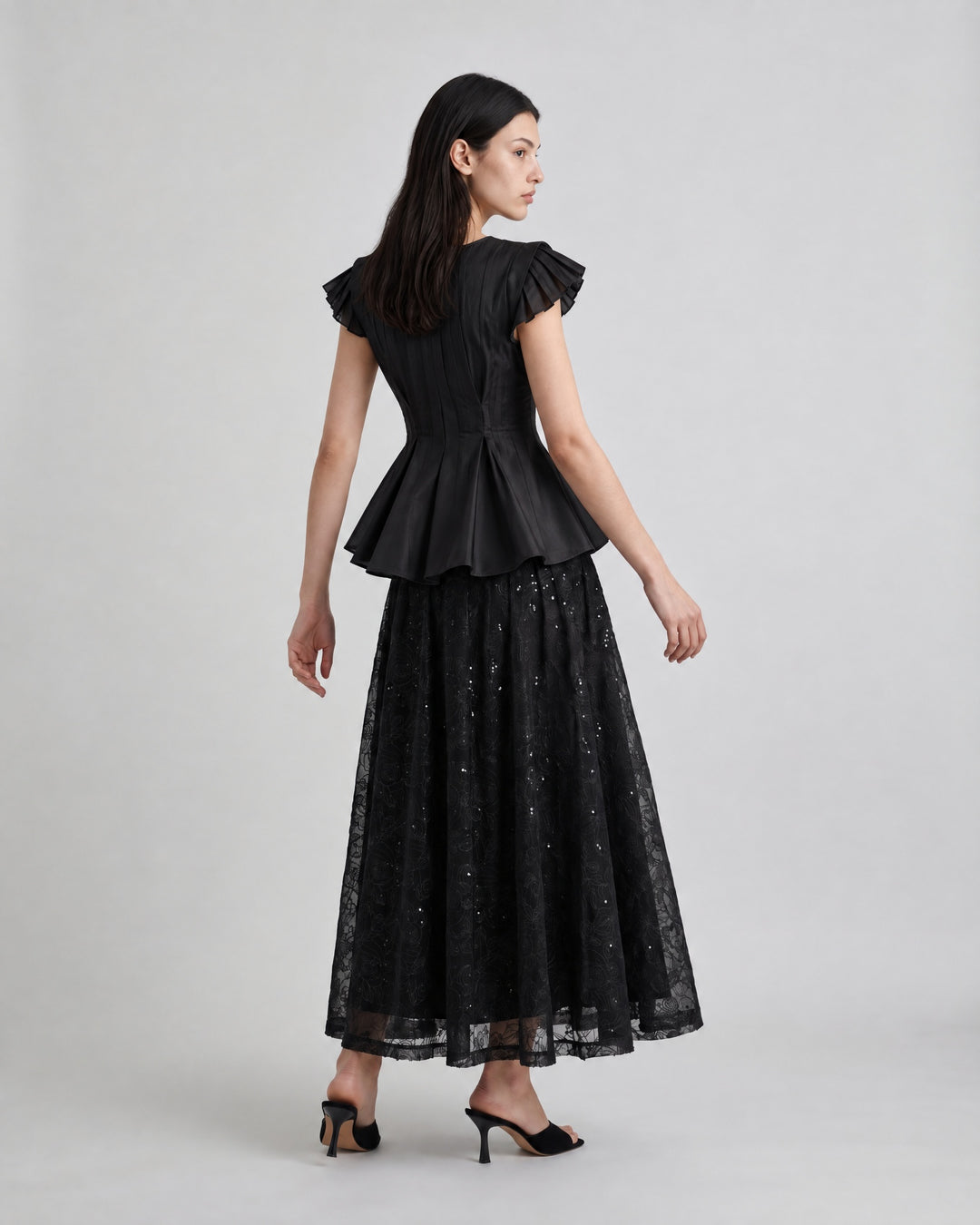 Lace Sequin Skirt - Black