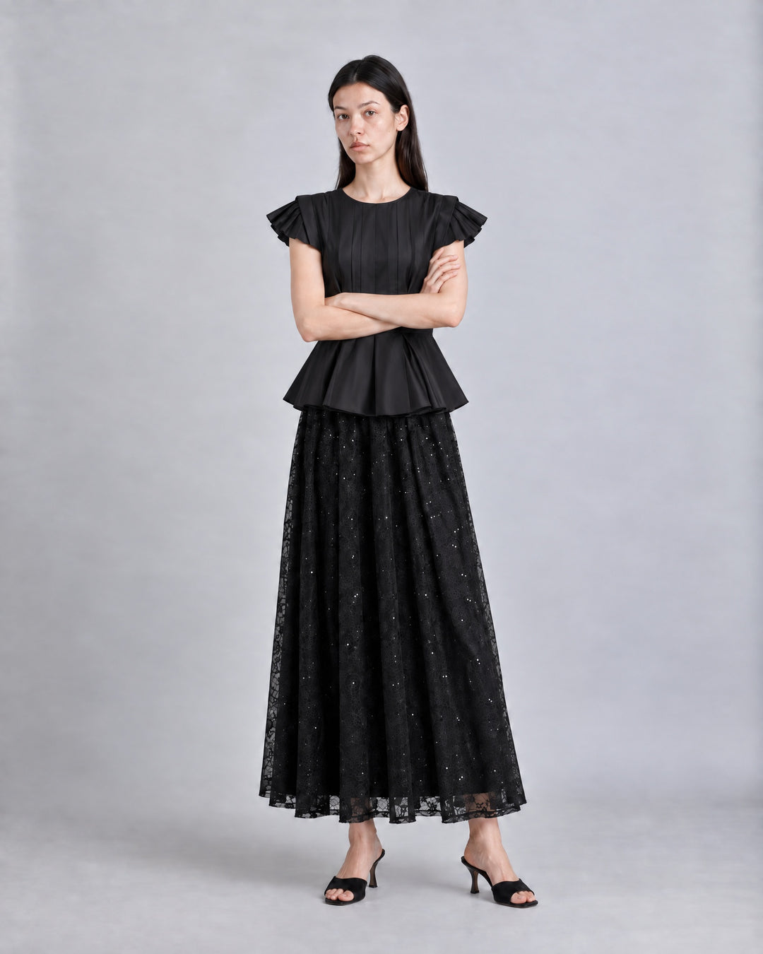 Lace Sequin Skirt - Black