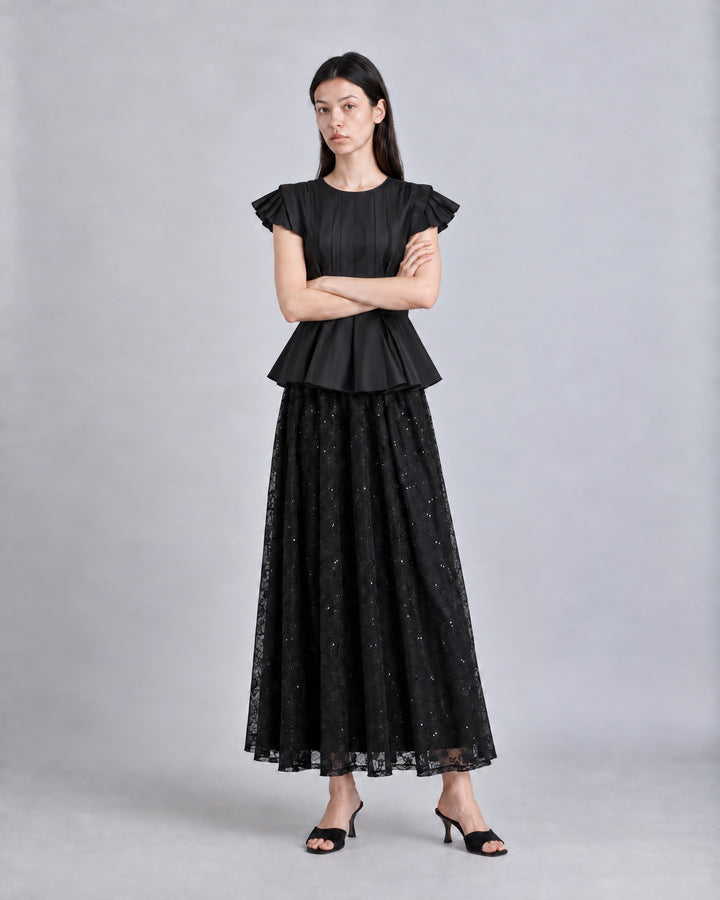 Lace Sequin Skirt - Black