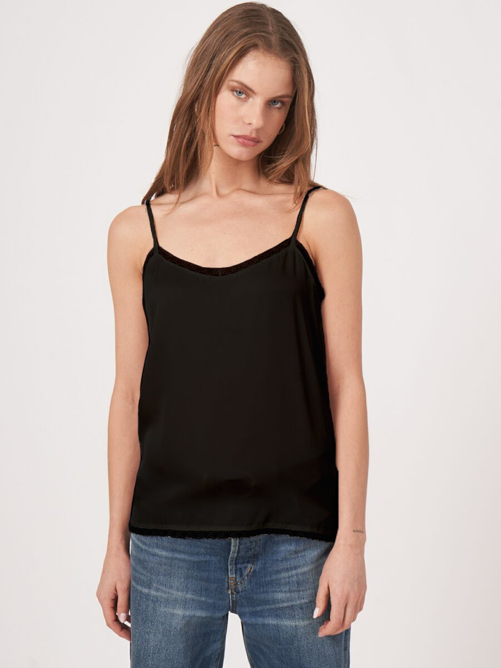 Silk Top with Lace Details - Black