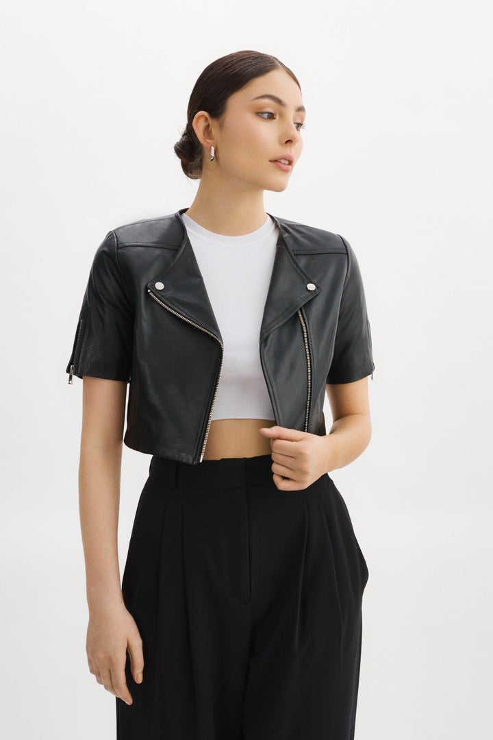 Kirsi Cropped Biker Jacket - Black
