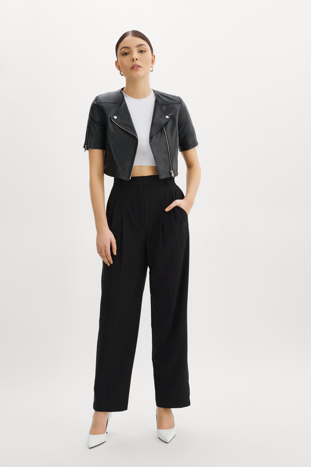 Kirsi Cropped Biker Jacket - Black